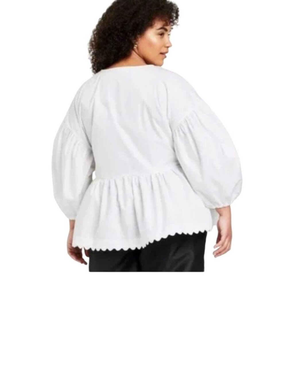 Kika Vargas 3XL Target White Puff Sleeve Wrap Scallop Edge Blouse Summer Cotton - Picture 3 of 11